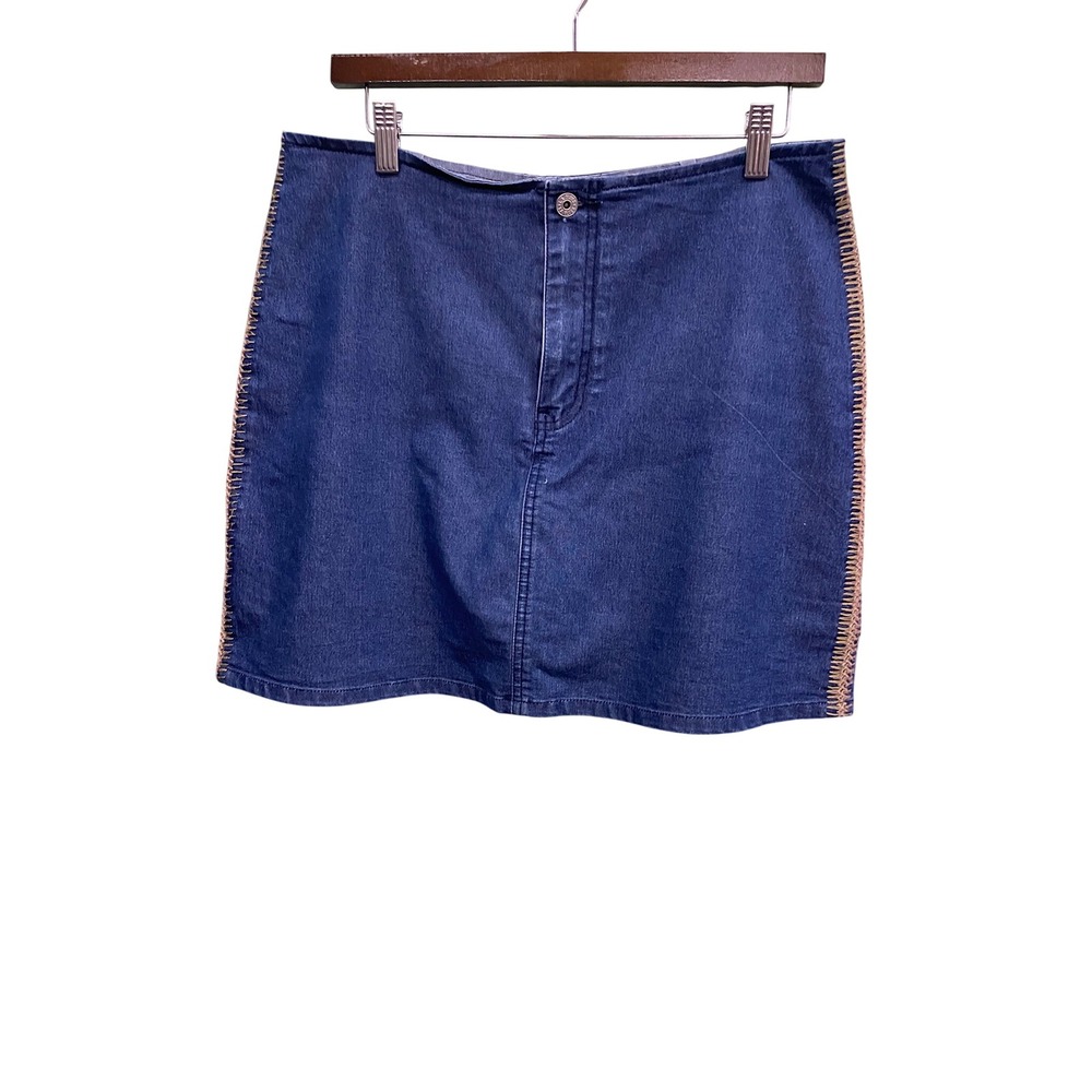 LA Blues Vintage Denim Skort Blue Whipstitch Side Detail Stretch Mini sz 12 y2k